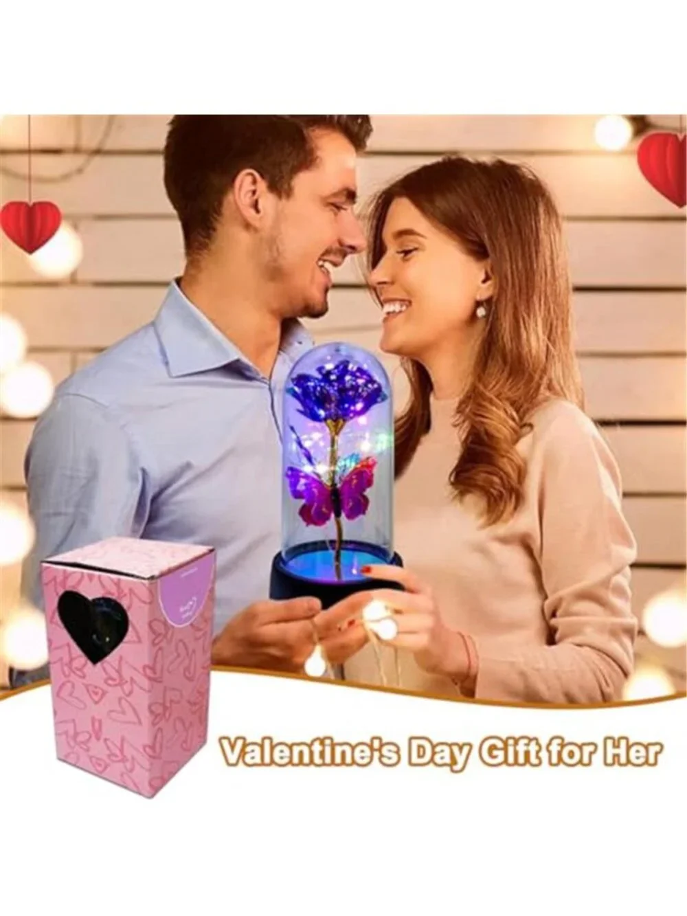 Galaxy Rose Gift Glass Dome LED Eternal Flower Mothers Day Valentines Decor